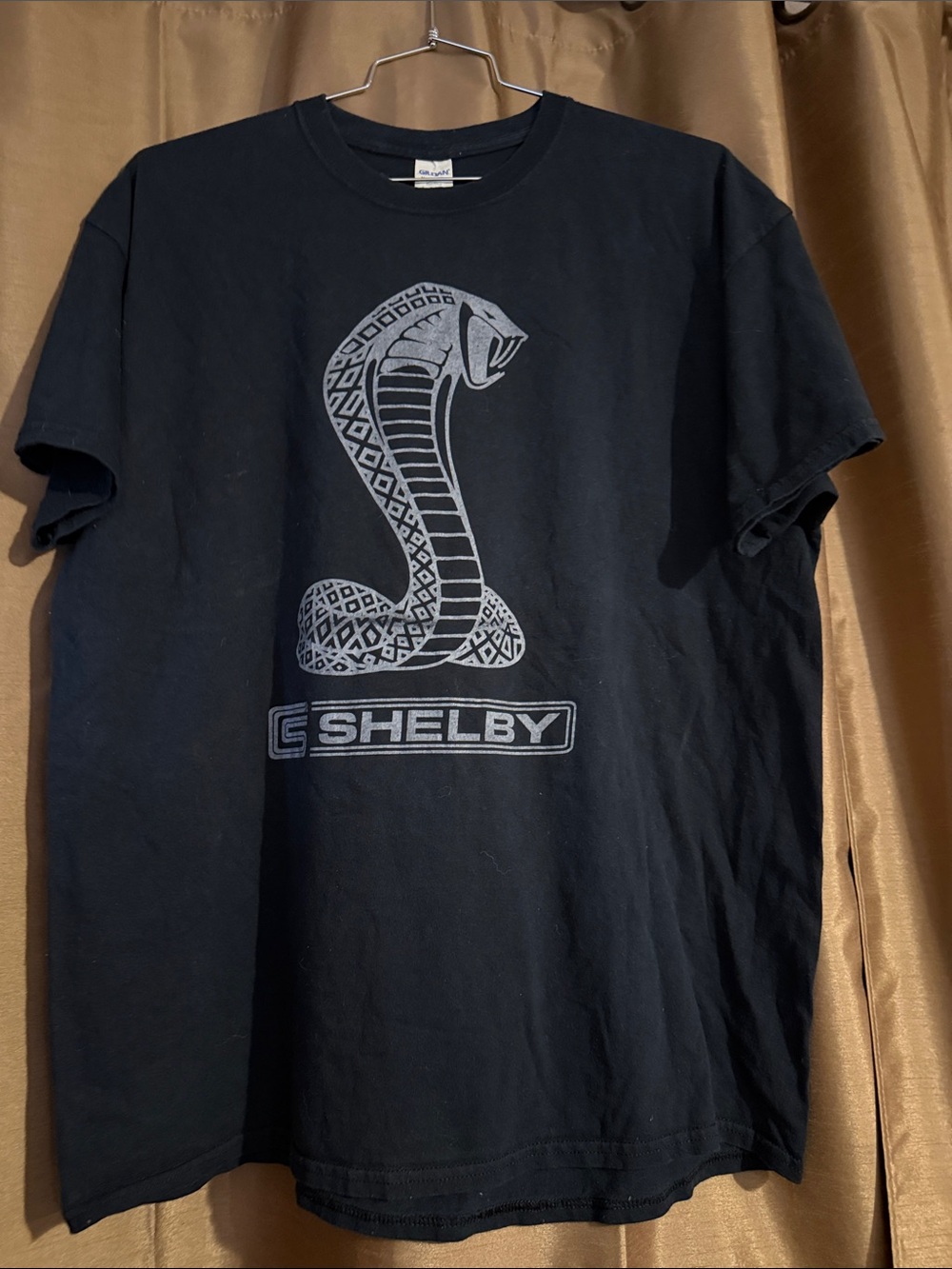 Gildan Black Heavy Cotton Tee with Blue Logo Tag